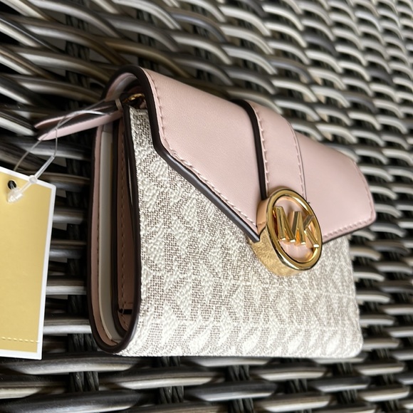 MICHAEL KORS CARMEN MEDIUM LOGO AND FAUX LEATHER WALLET POWDER BLUSH MULTI - Picture 7 of 16